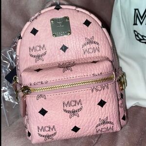 MCM Soft Pink Backpack with Gold Accents
